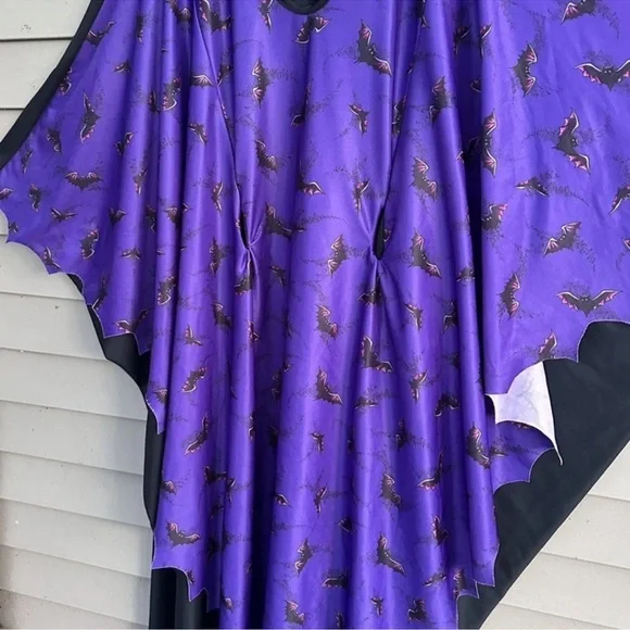 Vintage Bat Print Kaftan Dress Halloween Costume Gothic - Picture 4 of 6